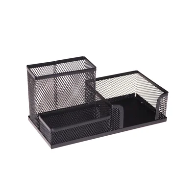 Office 1 Desk organizer, with 3 compartments, mesh, metal, black
